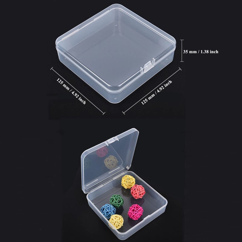 Goodma 4 Pieces Square Empty Mini Clear Plastic Organizer Storage Box Containers with Hinged Lids for Small Items and Other Craft Projects (4.92 x 4.92 x 1.38 inch) - Image 2